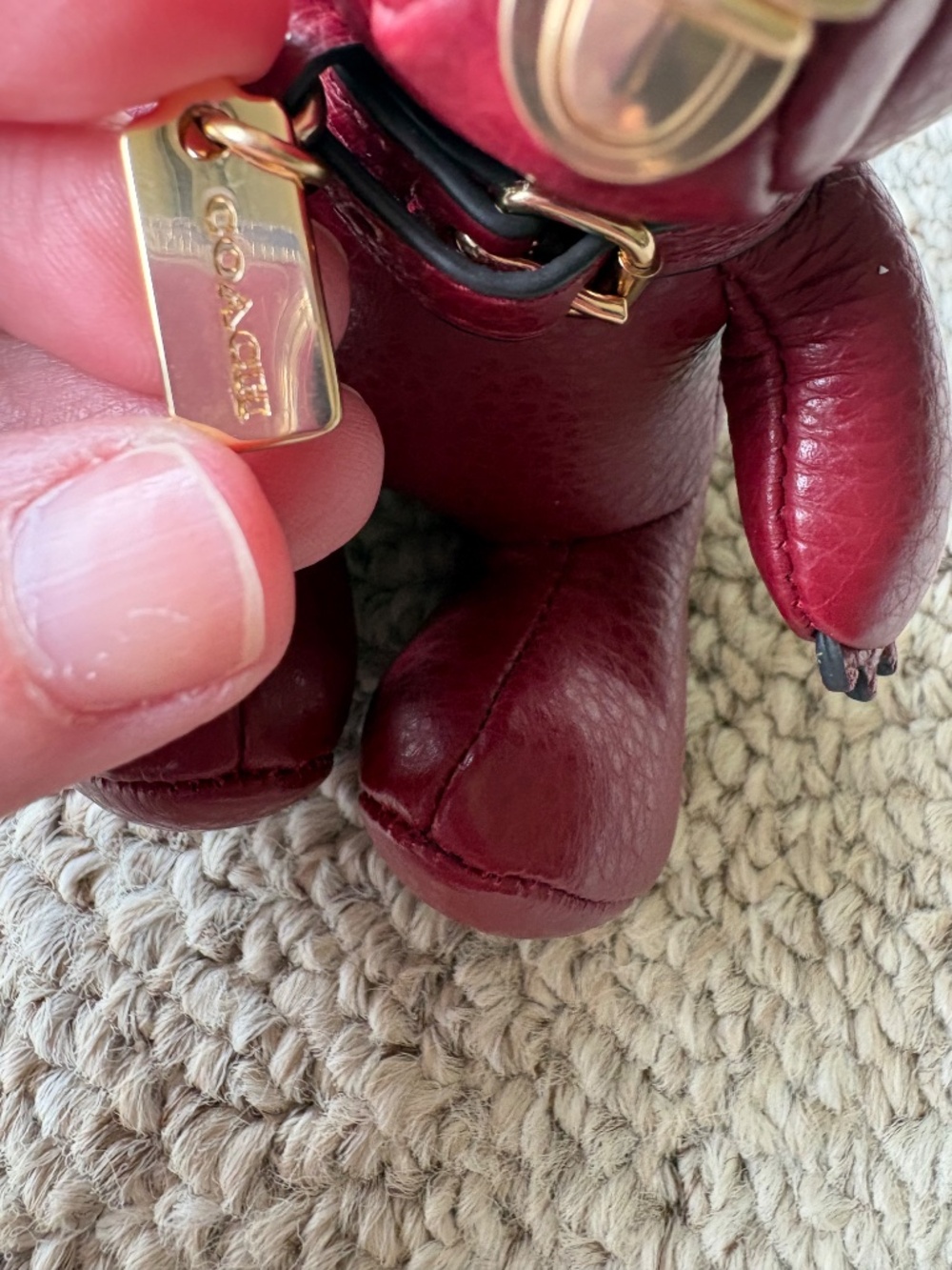 Coach Red Leather Teddy Bear Bag Charm Keychain Gold Cute Collectible - Picture 4 of 6